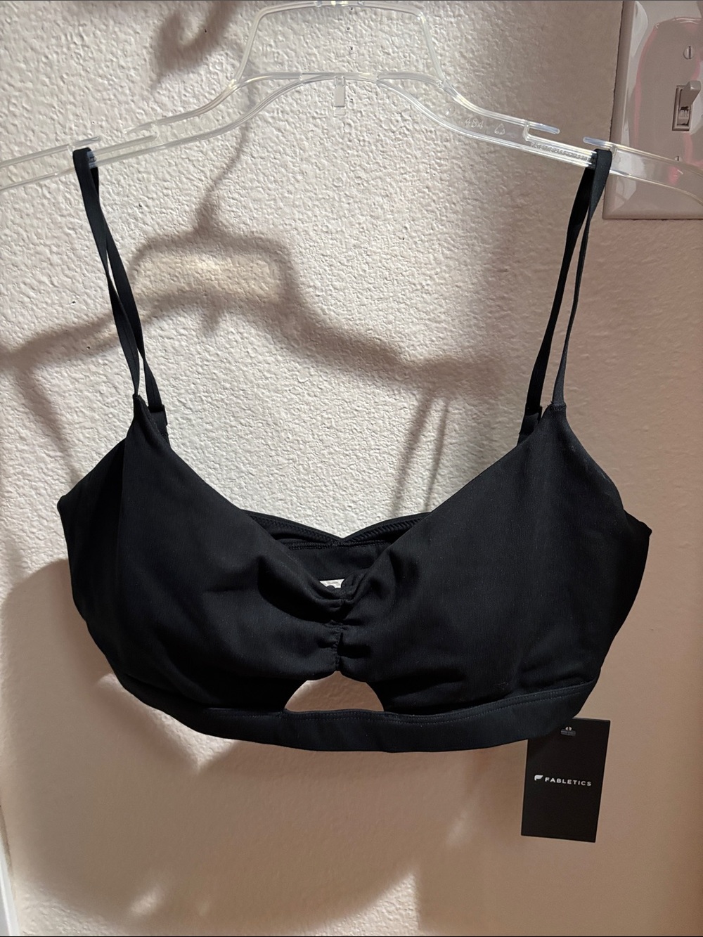 Fabletics Black Ruched Front Bralette with Cutout and Pads L NWT